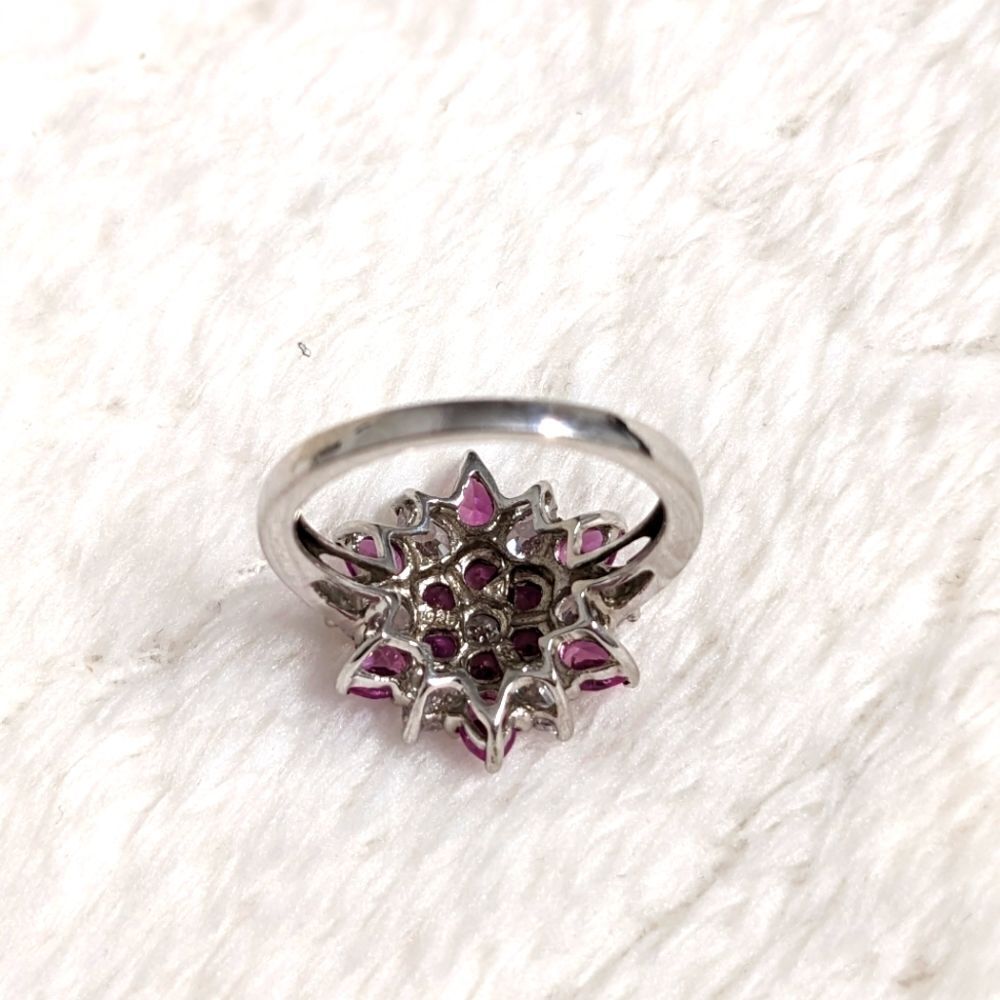 Vintage Pink & White Cubic Zirconia Ring Rhodium Plated - Picture 4 of 13